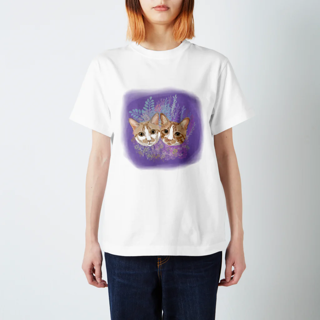 みきぞーん｜保護猫 ミッキー画伯と肉球とおともだちのrui&ram ×お花畑 スタンダードTシャツ