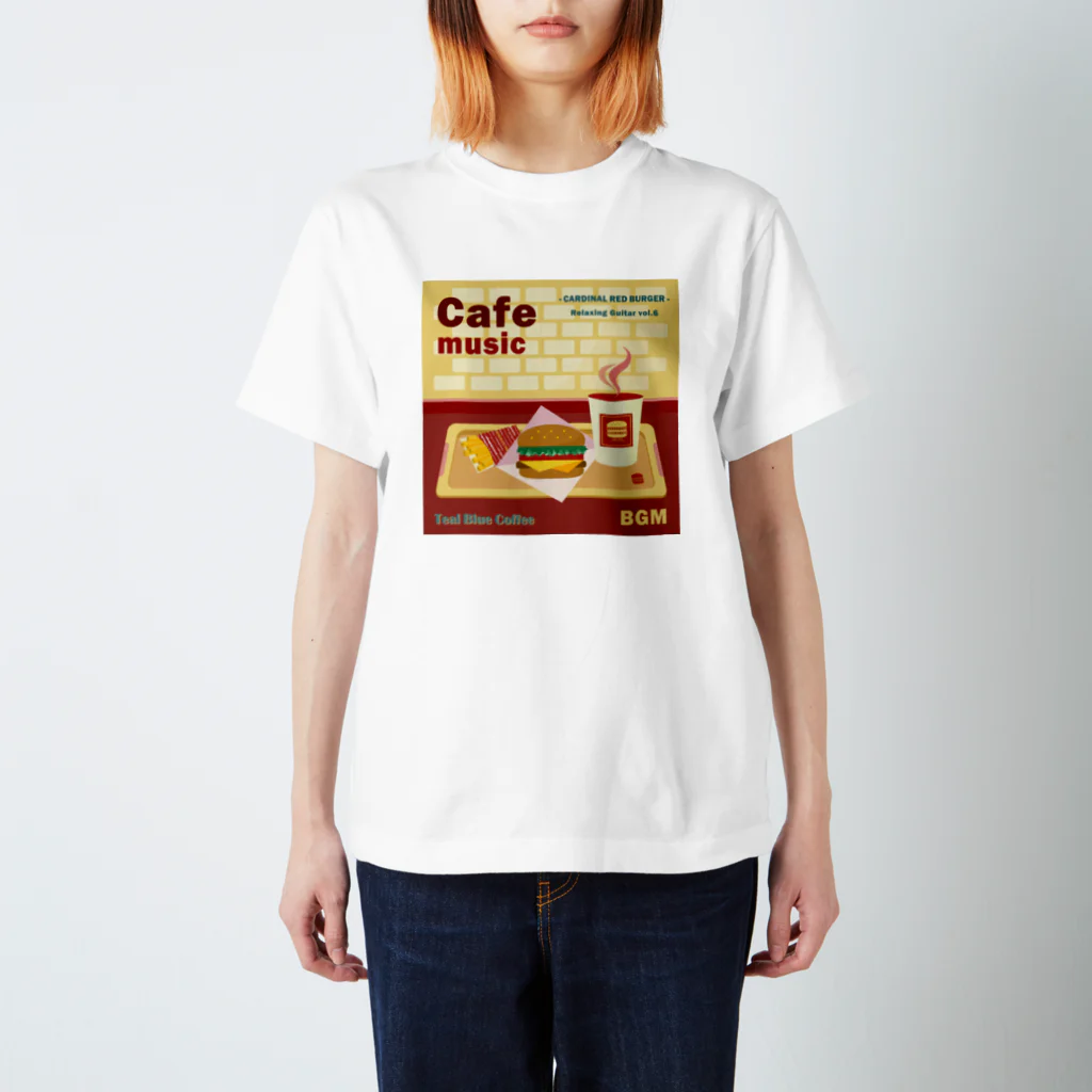 Teal Blue CoffeeのCafe music - CARDINAL RED BURGER - スタンダードTシャツ