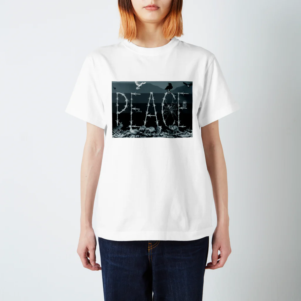 MAD AMANO PARODY SHOPのPEACE有刺鉄線-MAD AMANO スタンダードTシャツ