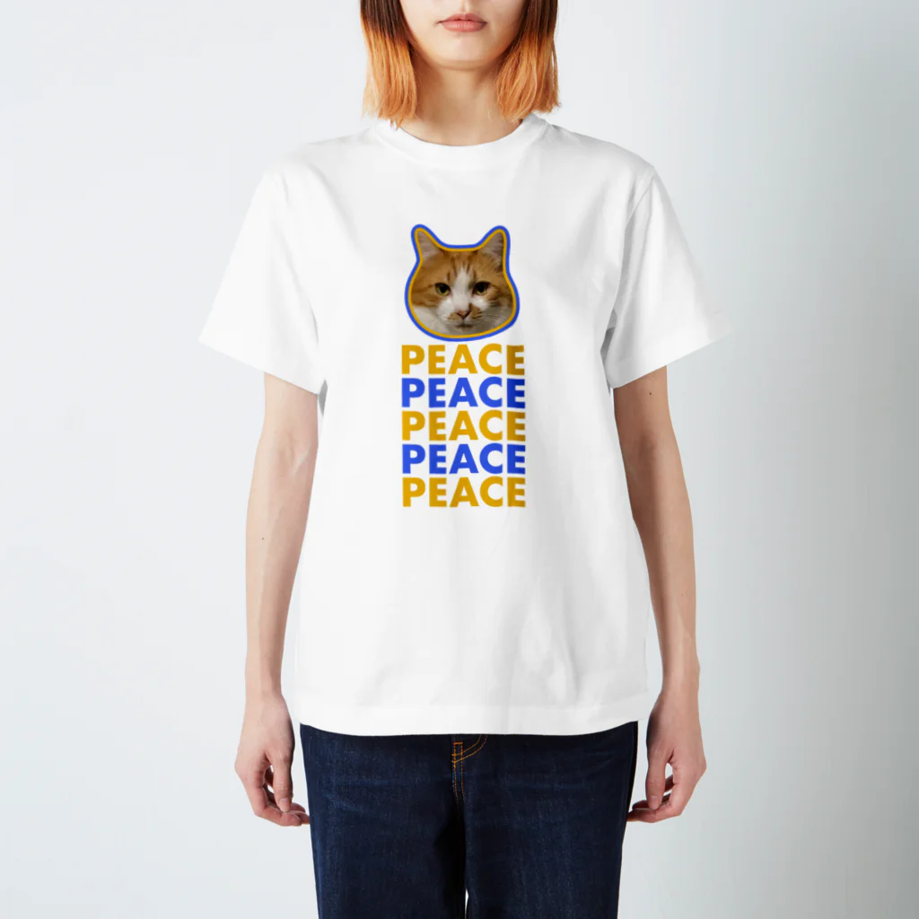保護猫支援ショップ・パール女将のお宿のpeace 茶白猫 Regular Fit T-Shirt