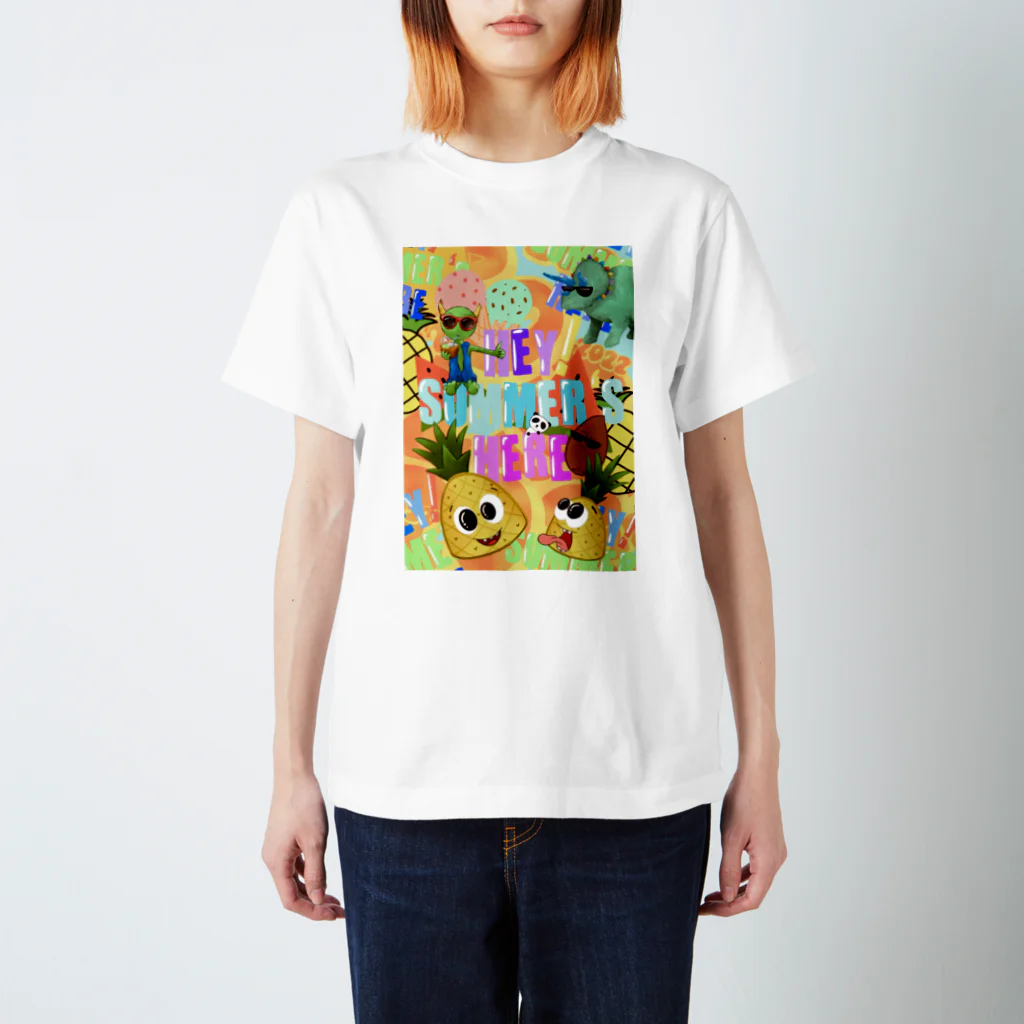 Hey! Kids Kidsのカラフル 夏 パイナップル ココナッツ ウィニー 恐竜 スタンダードTシャツ