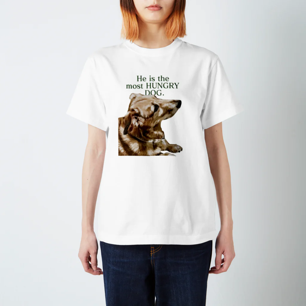 the most "DOG"のhe is the most hungry dog. GREEN スタンダードTシャツ