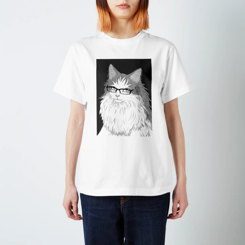 nya-mew（ニャーミュー）の眼鏡ニャン子（めがねにゃんし） スタンダードTシャツ