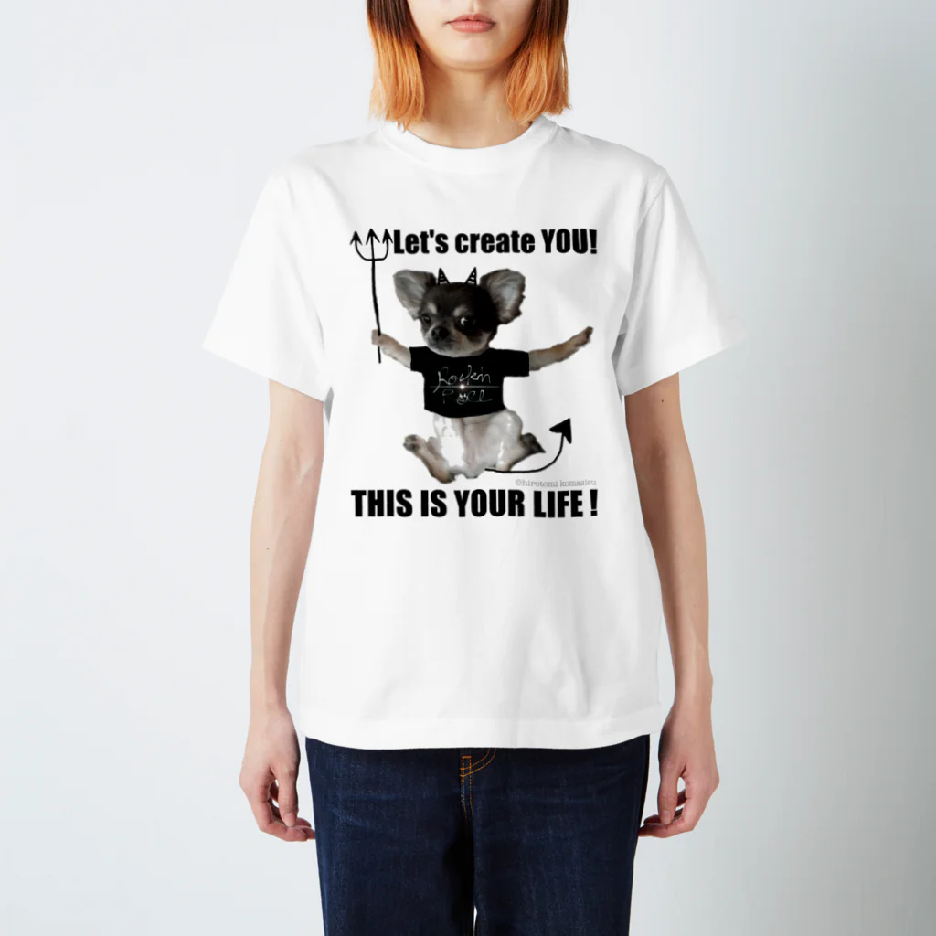 ひろとみこましすの黒字のつの犬ROCK創造のススメ Regular Fit T-Shirt