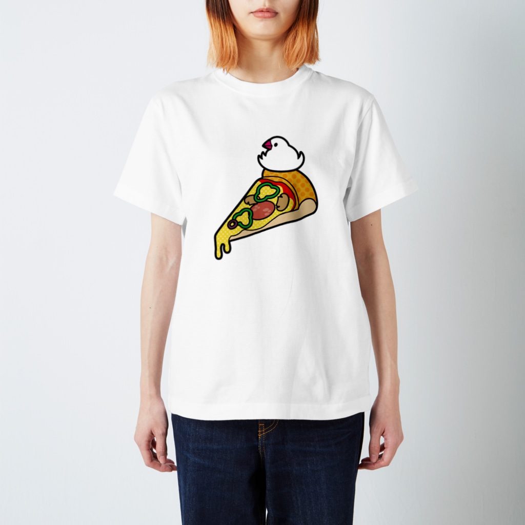 Sugarfrostのピザで暖をとる文鳥（素材が濃い色用） Regular Fit T-Shirt