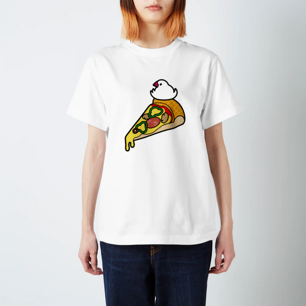 Sugarfrostのピザで暖をとる文鳥（素材が濃い色用） スタンダードTシャツ