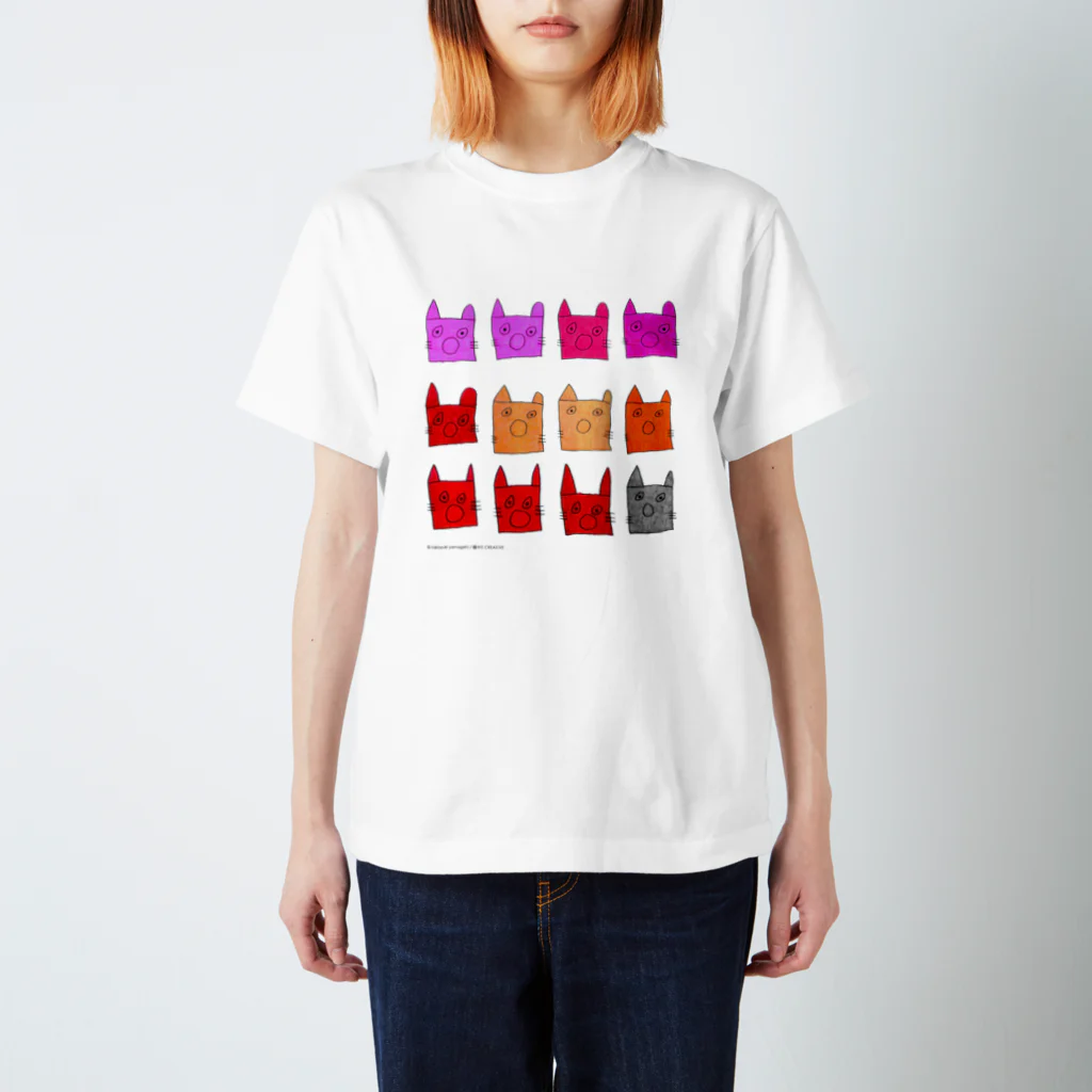嬉々!! CREATIVEのtakayuki yamagishi / ネコ　★実際の色はもう少し穏やかです。サンプル画像のような蛍光色ではありませんのでご注意ください。 スタンダードTシャツ