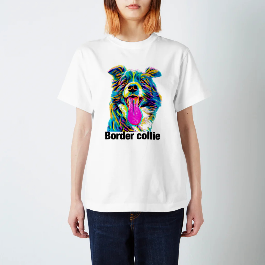 ユニークなワンちゃんデザインのお店のボーダーコリー　ネオンカラー スタンダードTシャツ