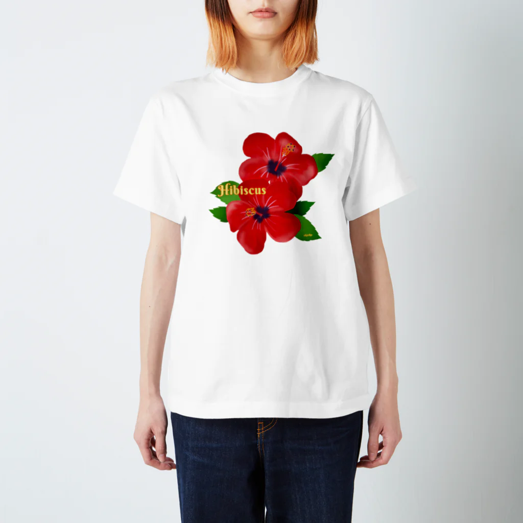 ekoeko ショップの赤ハイビスカス Regular Fit T-Shirt