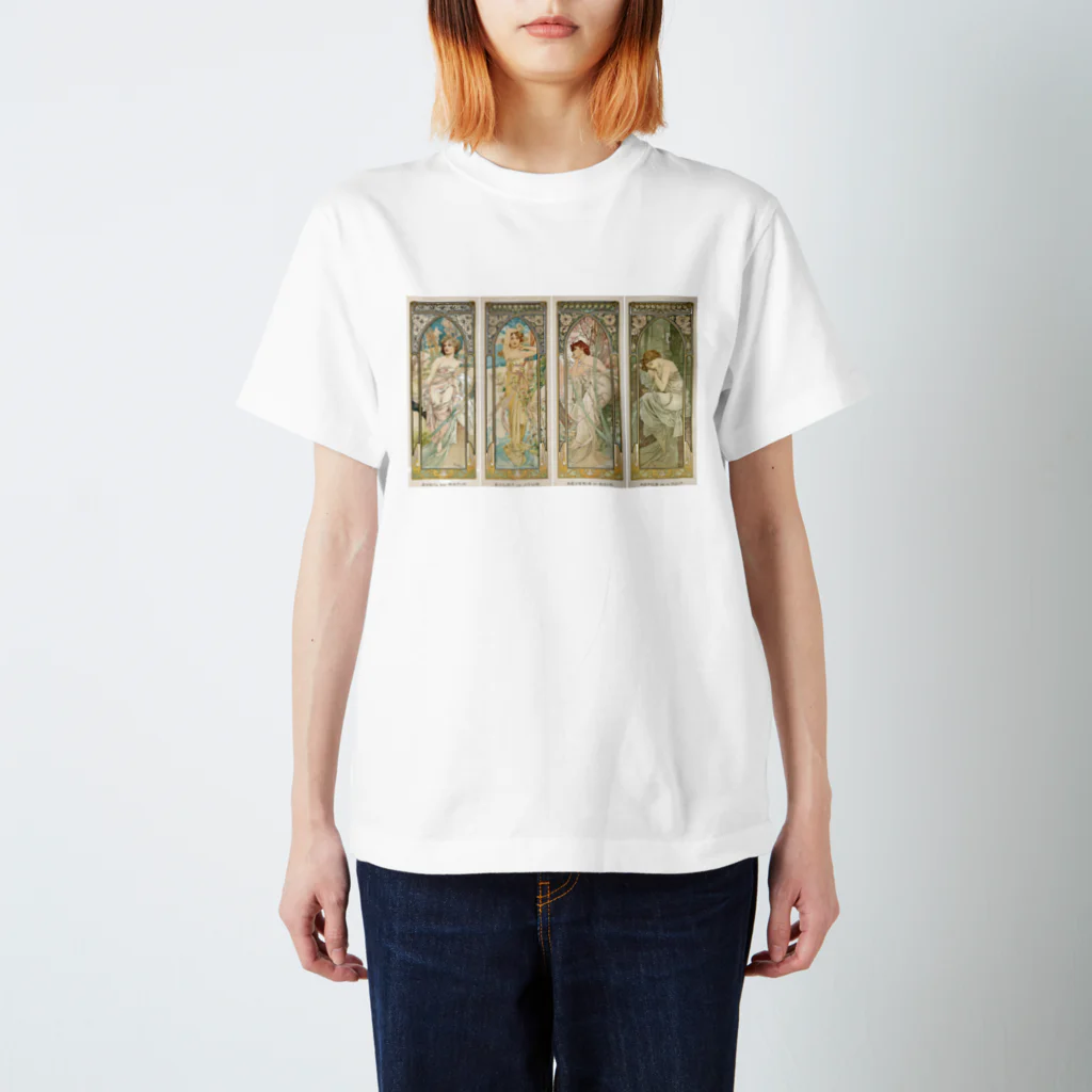 世界の絵画アートグッズのアルフォンス・ミュシャ《四つの時の流れ》 Regular Fit T-Shirt