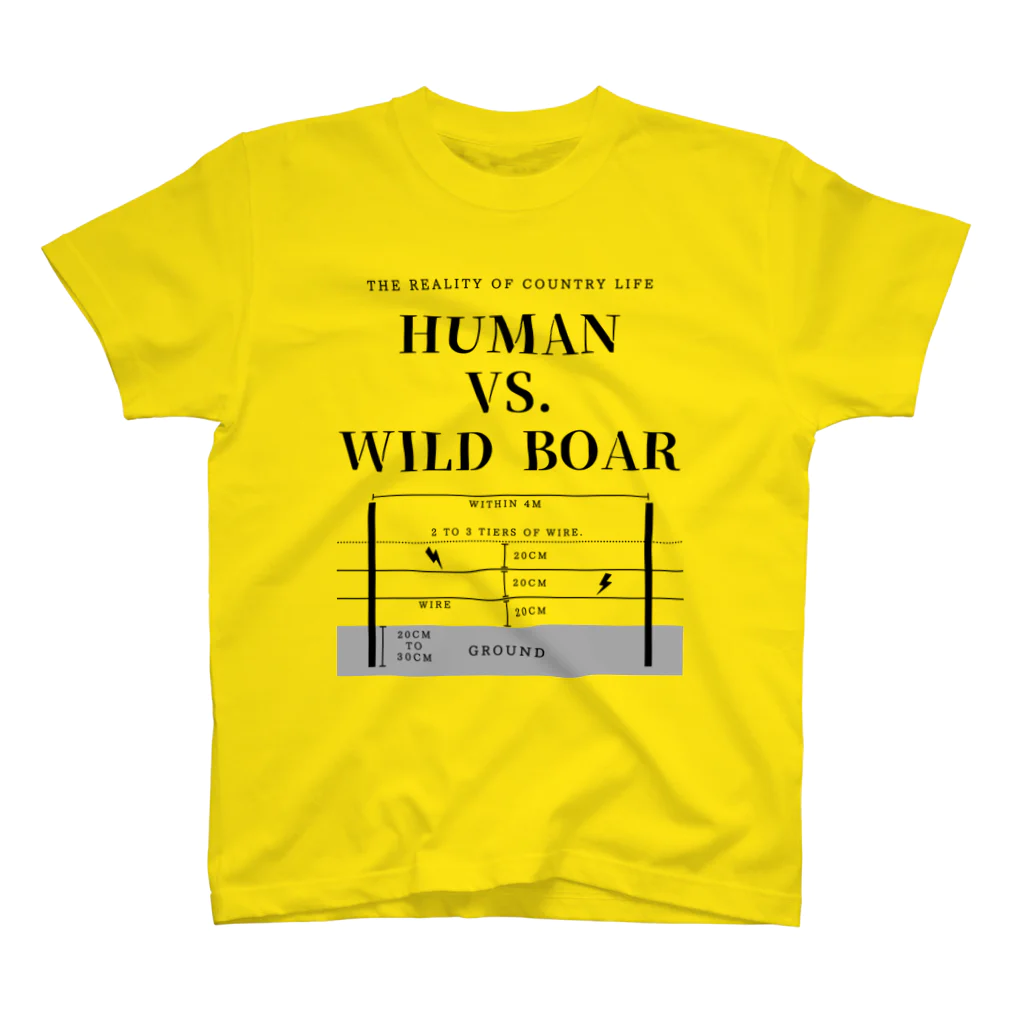 THE REALITY OF COUNTRY LIFEのHUMAN VS. WILD BOAR / BKTXT スタンダードTシャツ