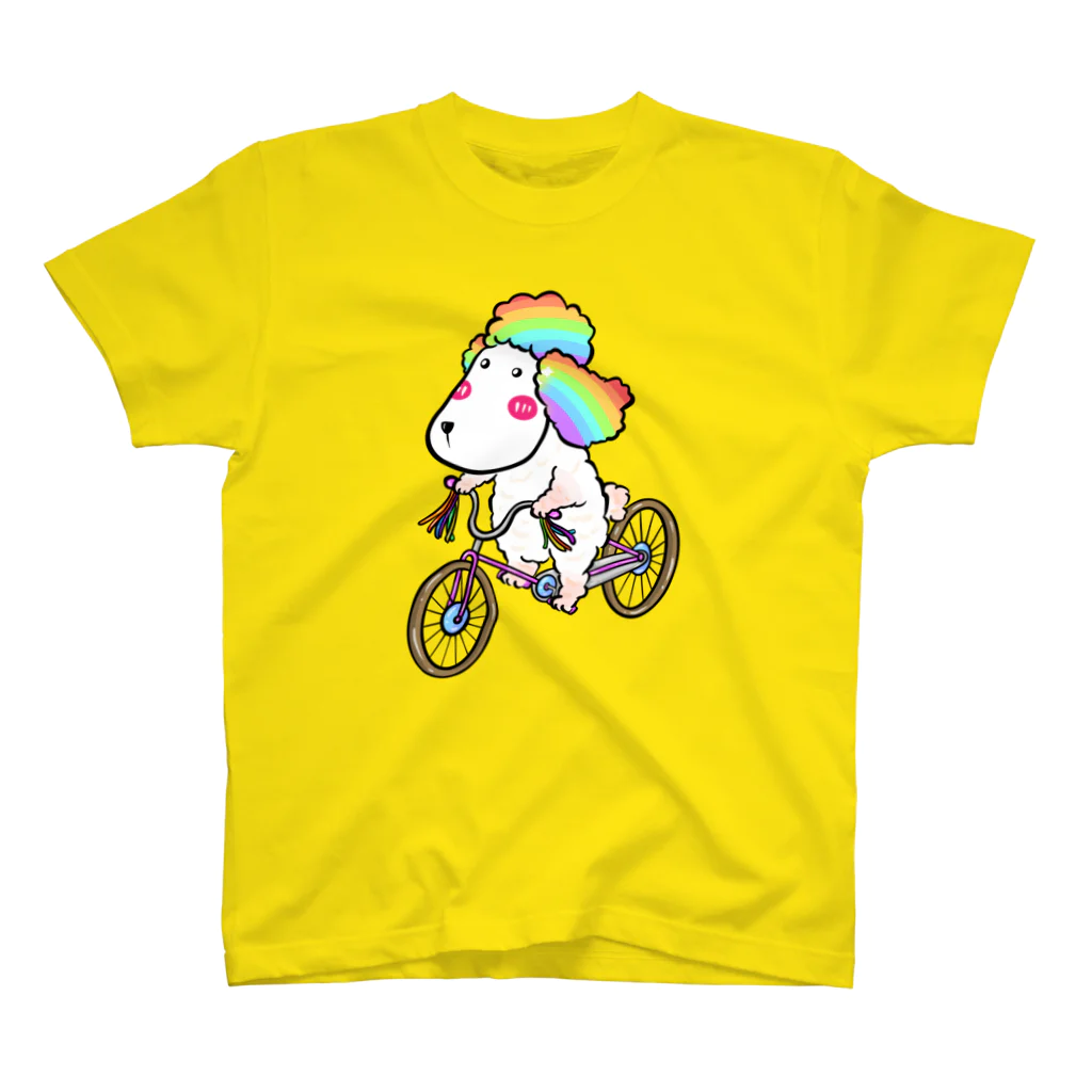 PoodleGag -  面白いプードルの自転車に乗ったレインボープードル犬 スタンダードTシャツ