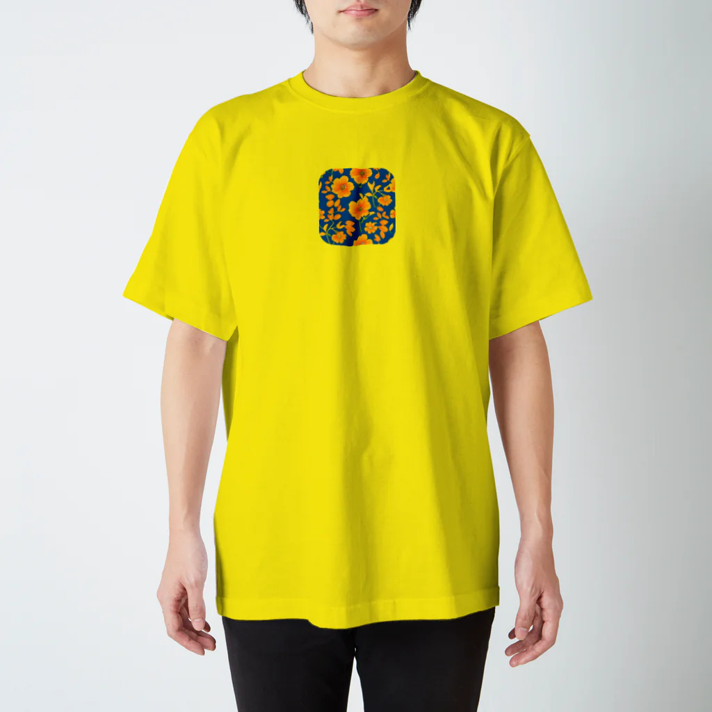 ねいぱあむうる店のパターン4 花 角丸 青×橙 Regular Fit T-Shirt
