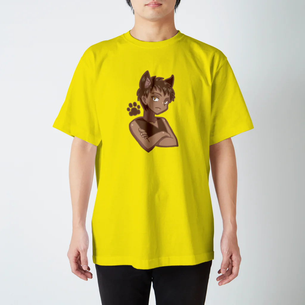 REDMOON_SAPPOROの黒猫耳三白眼少年 スタンダードTシャツ