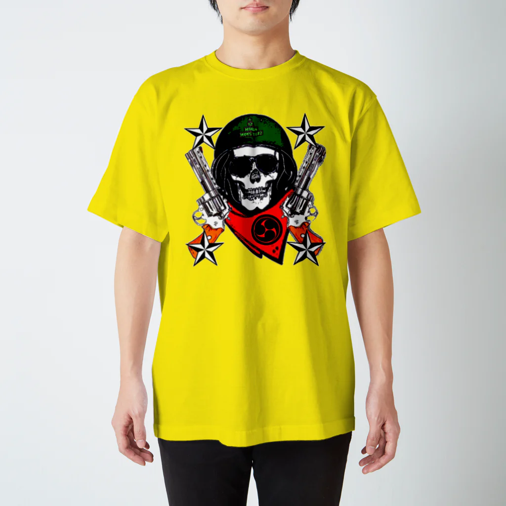 【12moonMonstarＺ】トゥエルブムーンモンスターズの髑髏と拳銃 Regular Fit T-Shirt