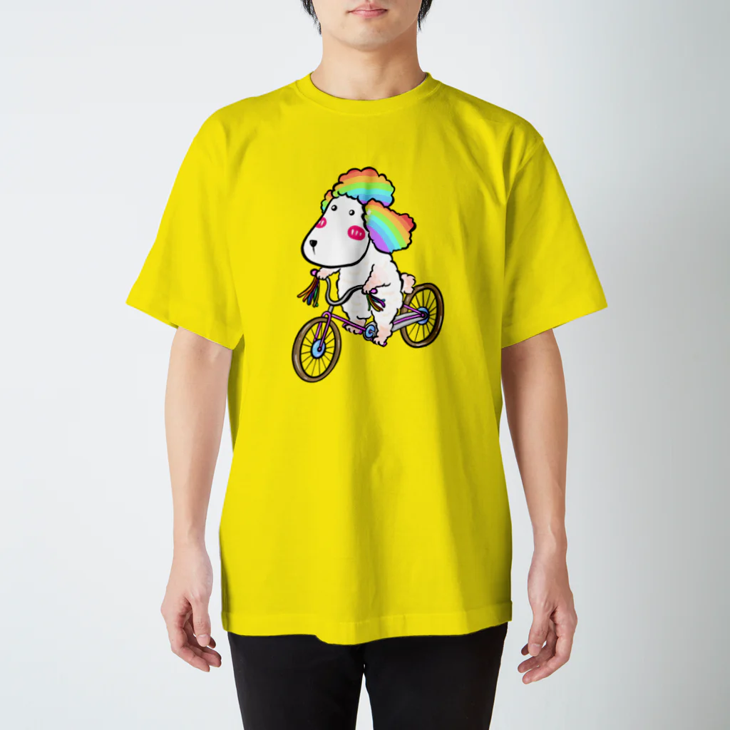 PoodleGag -  面白いプードルの自転車に乗ったレインボープードル犬 スタンダードTシャツ