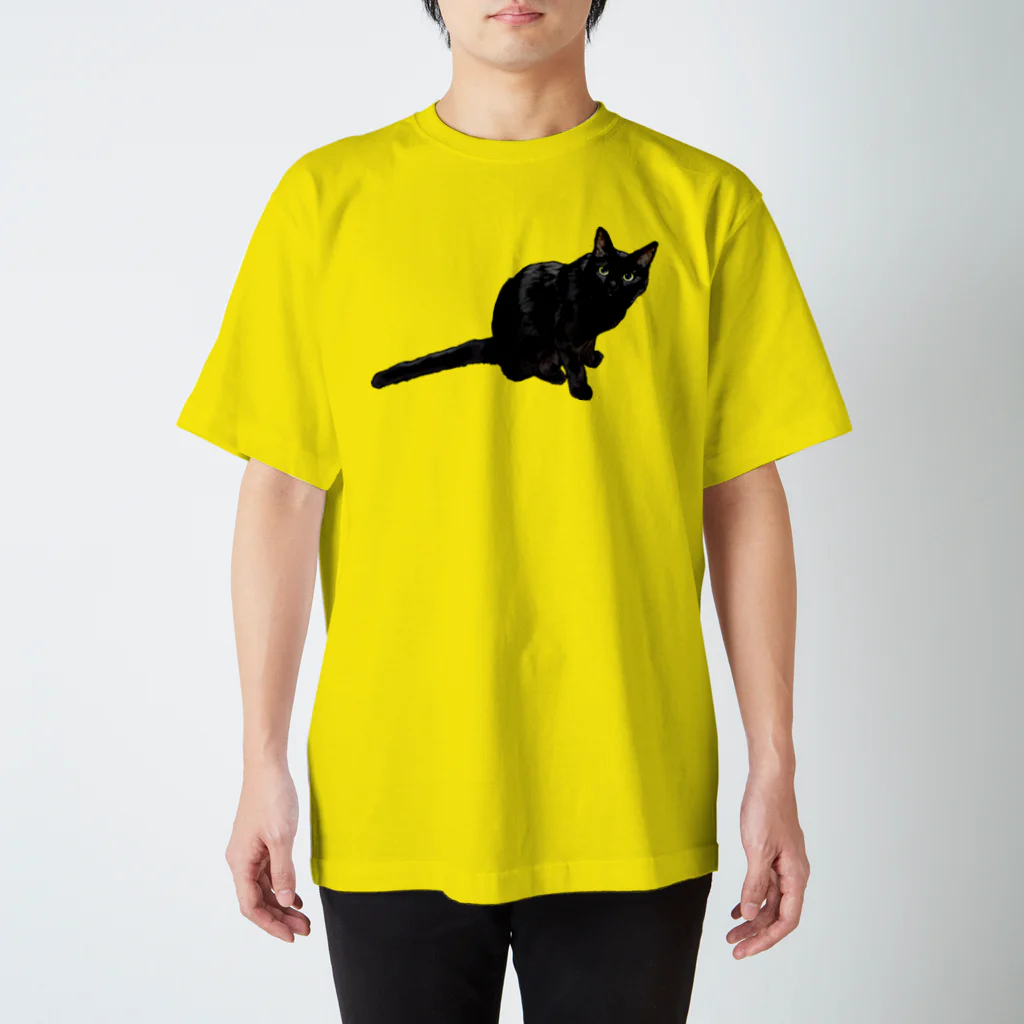 猫とやっし～ぃのアレコレの呼んだ？て顔の黒猫さん スタンダードTシャツ