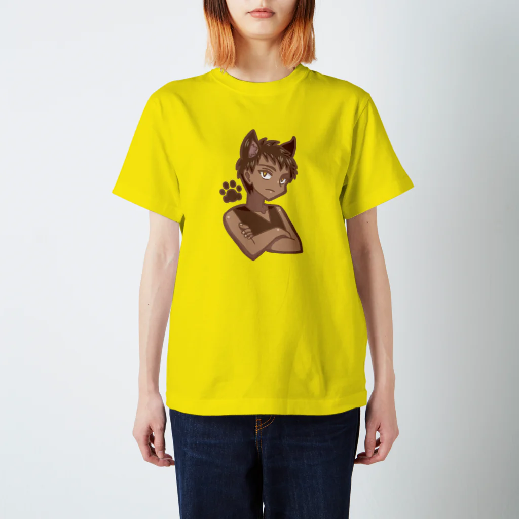 REDMOON_SAPPOROの黒猫耳三白眼少年 スタンダードTシャツ