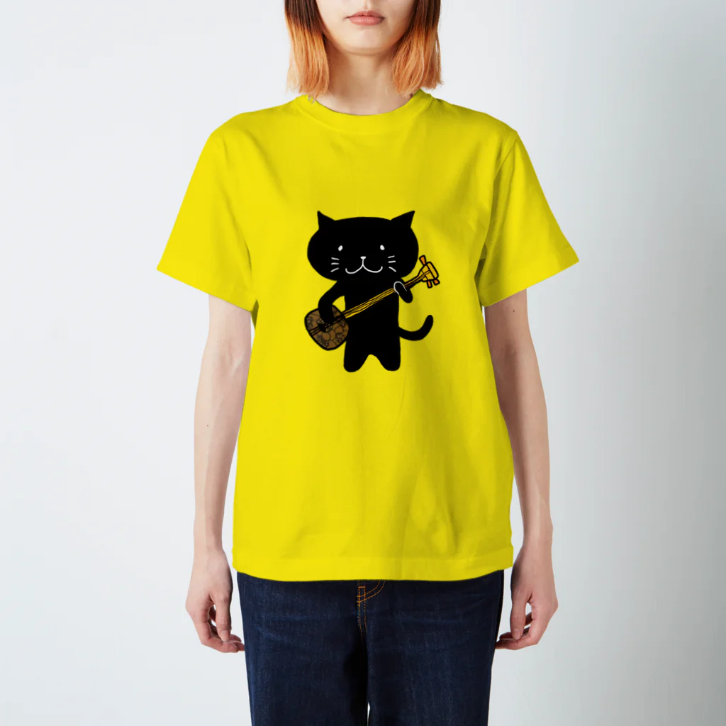 えかきにゃんこのお店♪のくろねこ沖縄三味線 スタンダードTシャツ