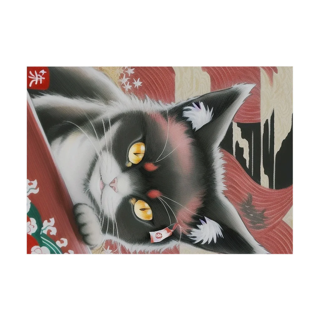 Red & Brack の花札猫(明) 吸着ポスターの横向き