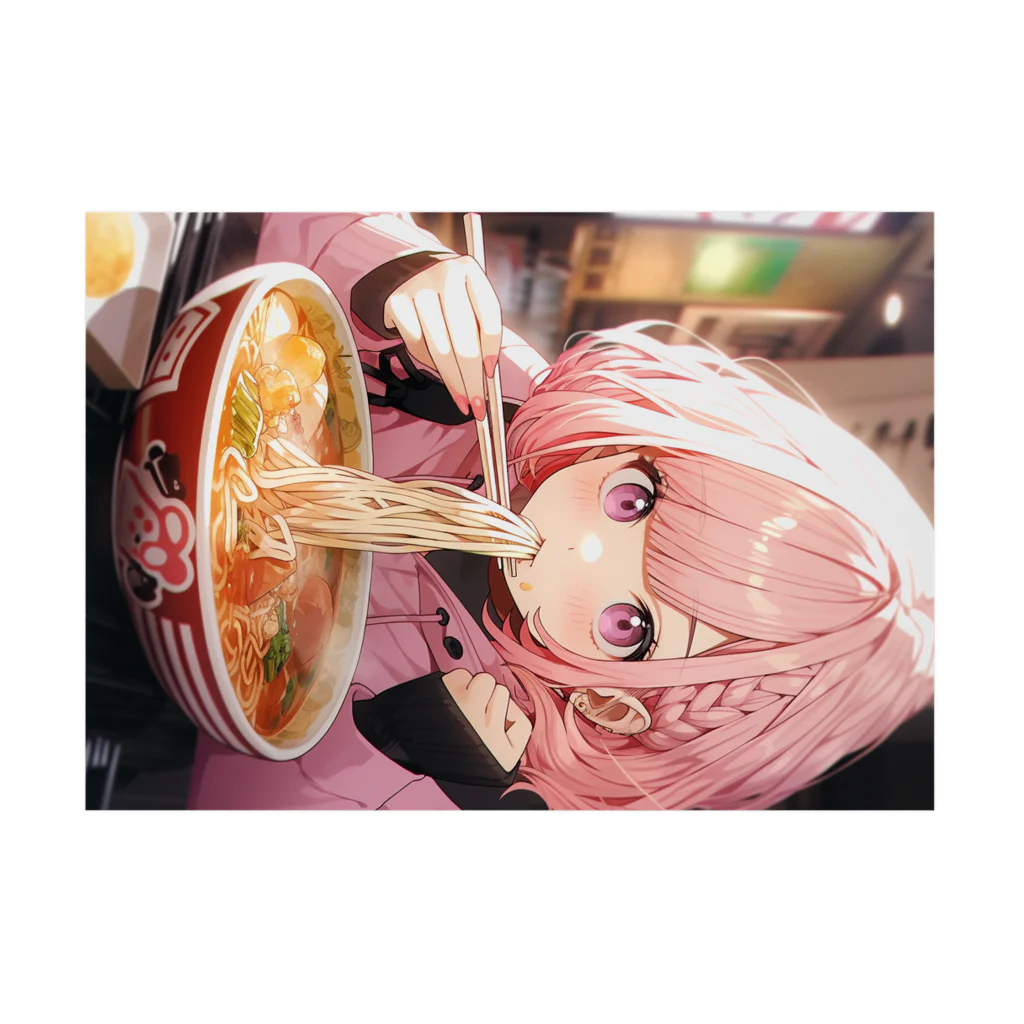 ぶーたんのラーメンをたべる女の子 吸着ポスターの横向き