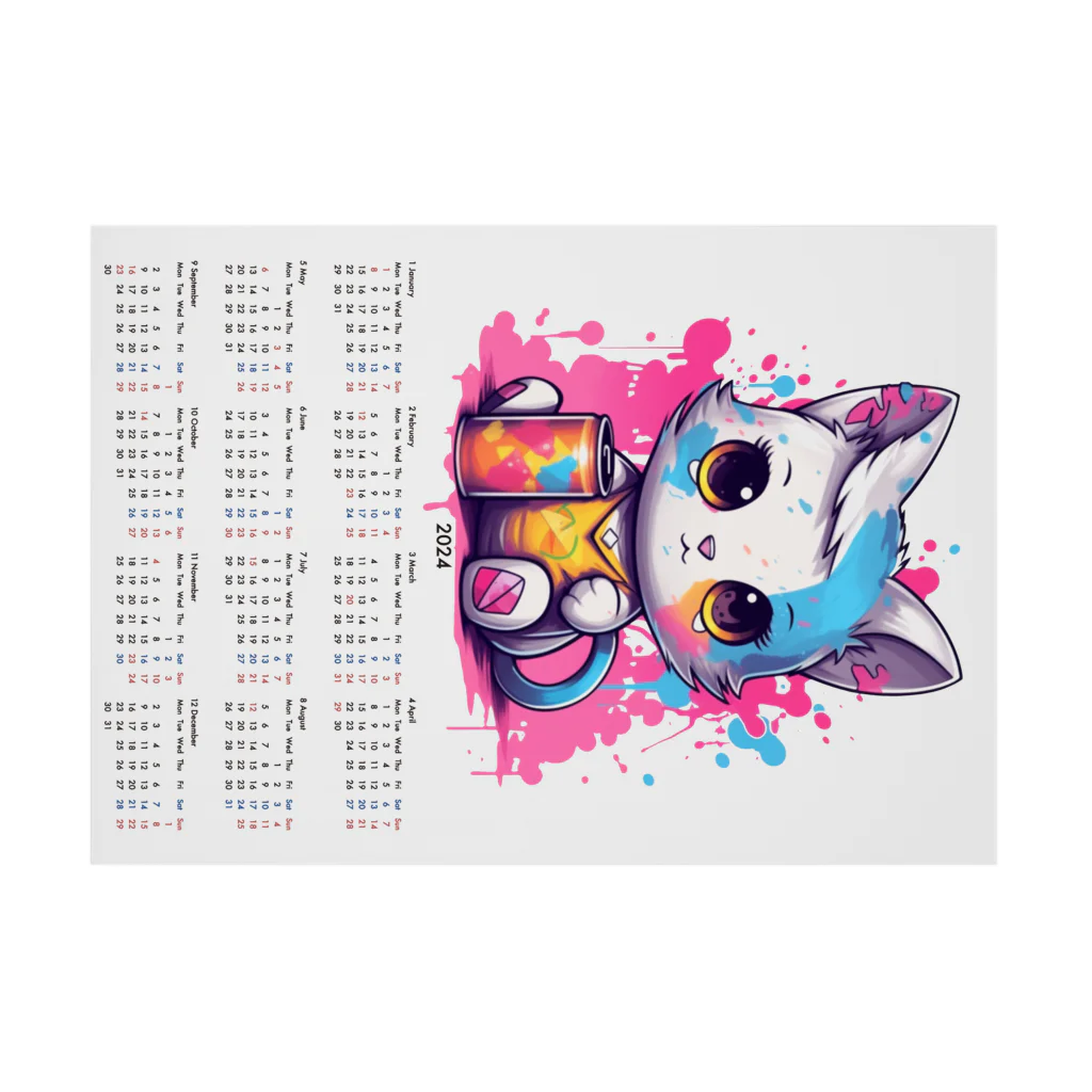 Vasetti_pressの落書き猫ちゃんのカレンダー 吸着ポスターの横向き