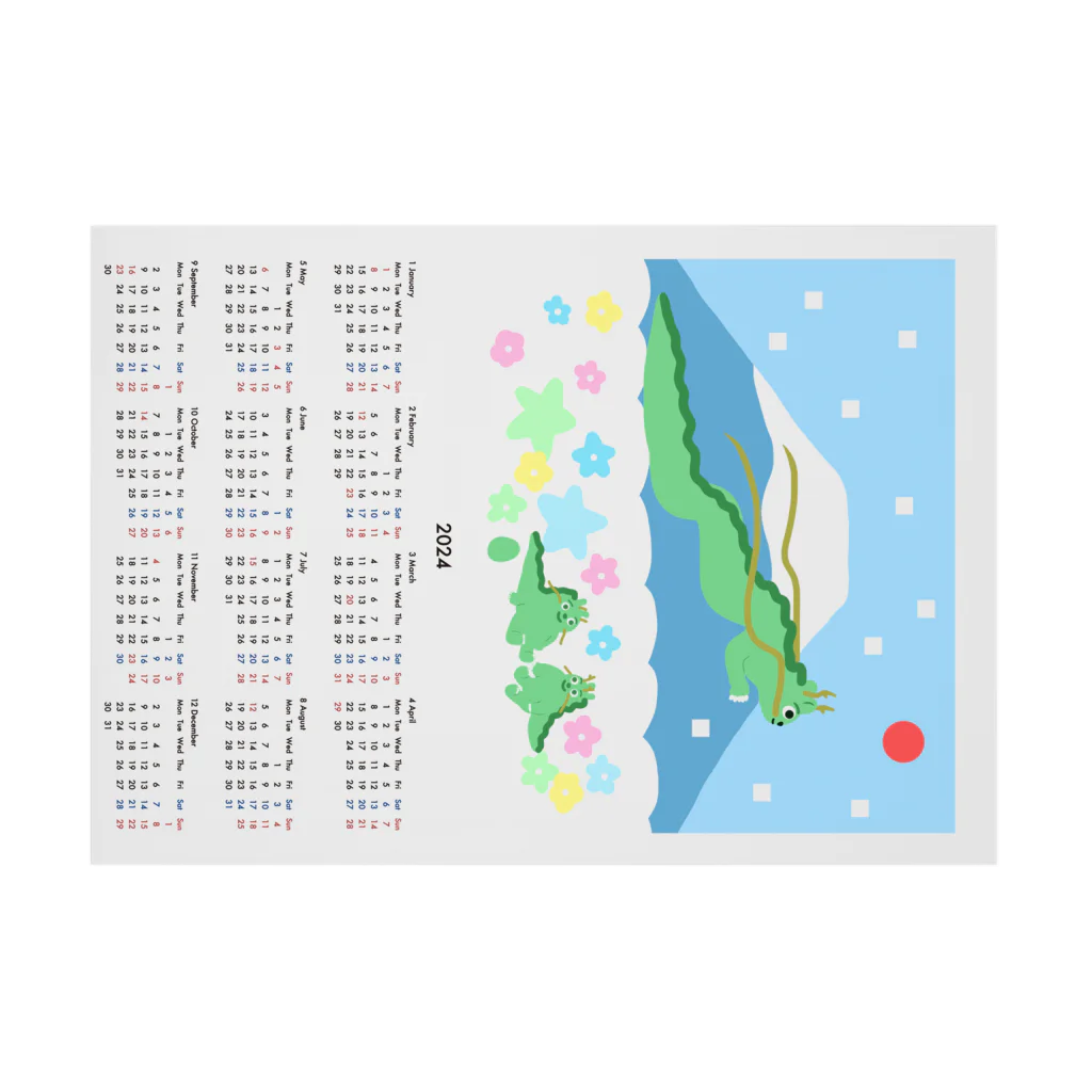 ねずみさんのブティックの富士山と龍　2024年カレンダー 吸着ポスターの横向き