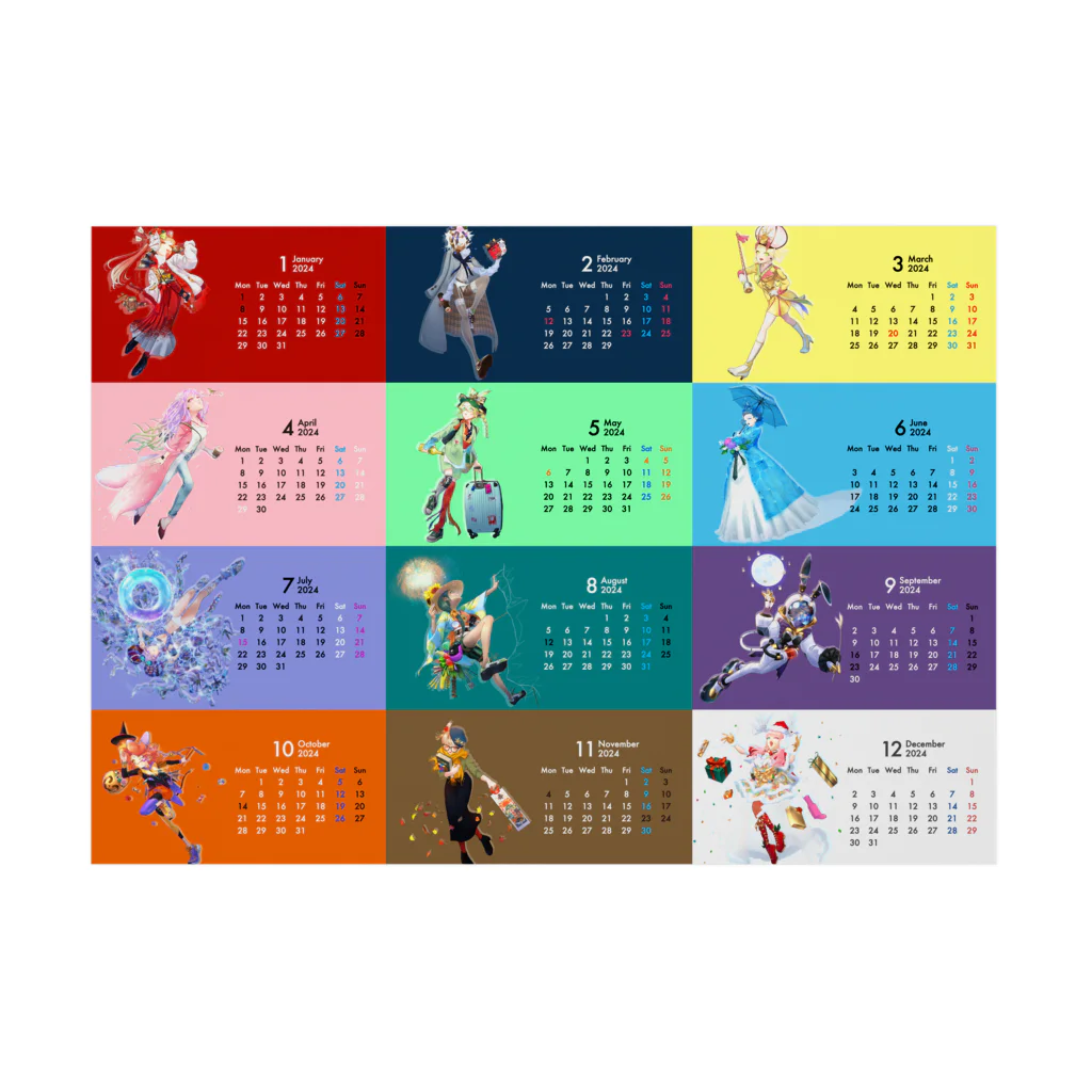 おおしまやすゆきのシーズンガールズ：カレンダー（各月ヨコ／全身） Stickable Poster :horizontal position