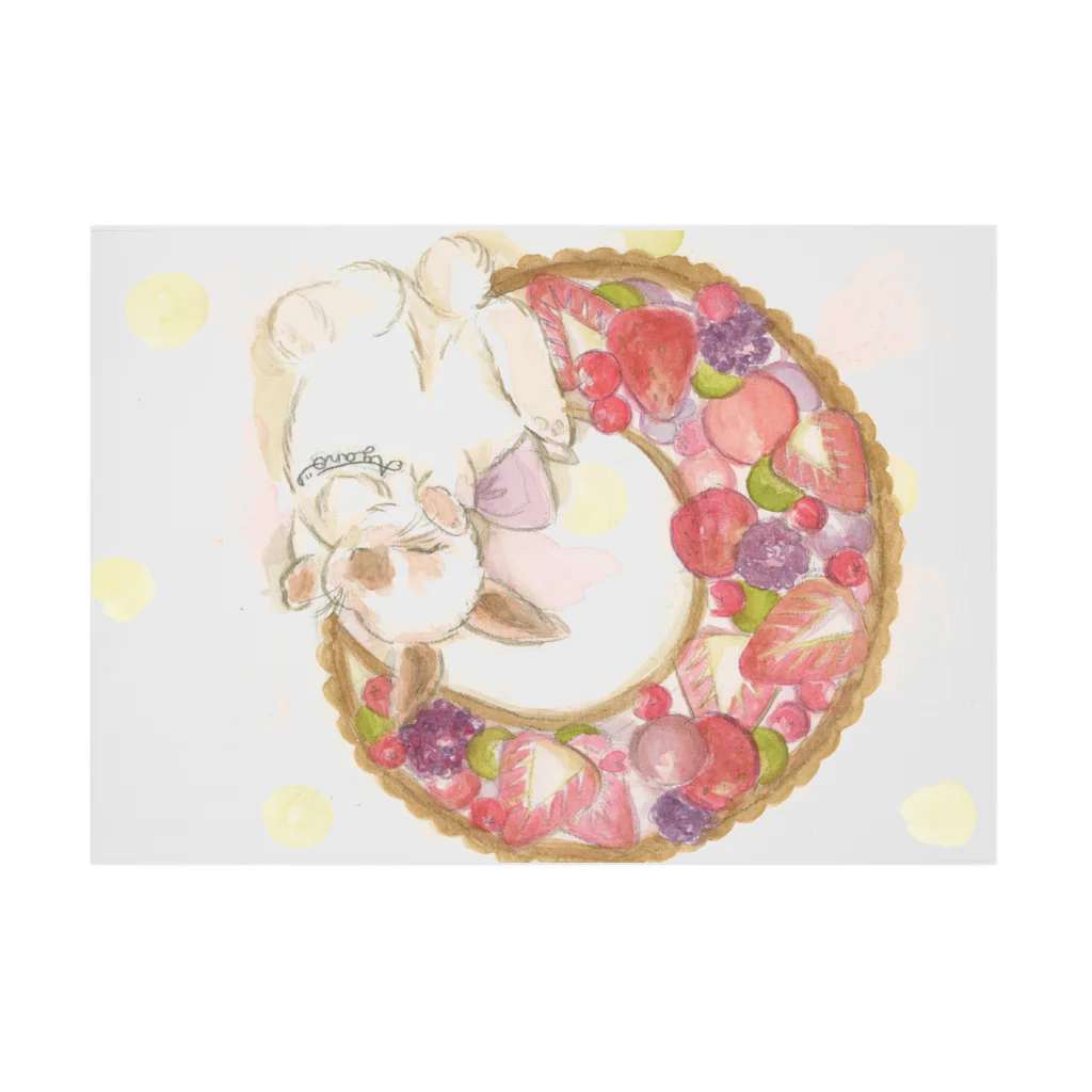 お菓子な森の赤いフルーツタルトムーンとじゃれるウサギ Stickable Poster :horizontal position