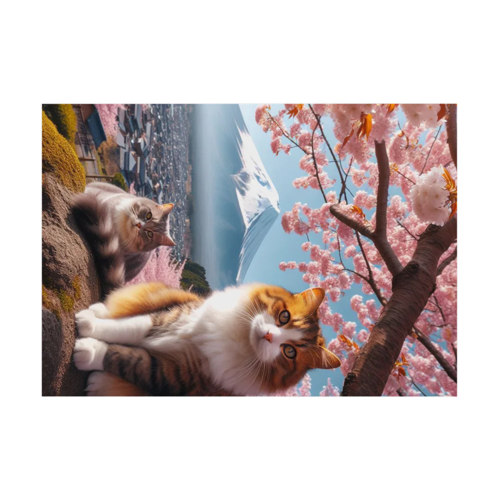 猫好き Japanの富士山と猫 Stickable Poster :horizontal position