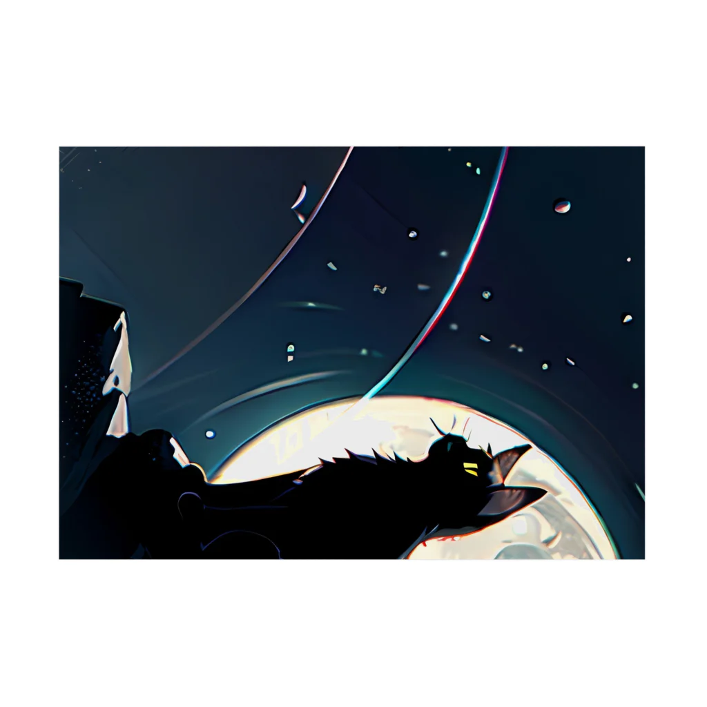 黒猫と珈琲の月夜を眺める黒猫 Stickable Poster :horizontal position