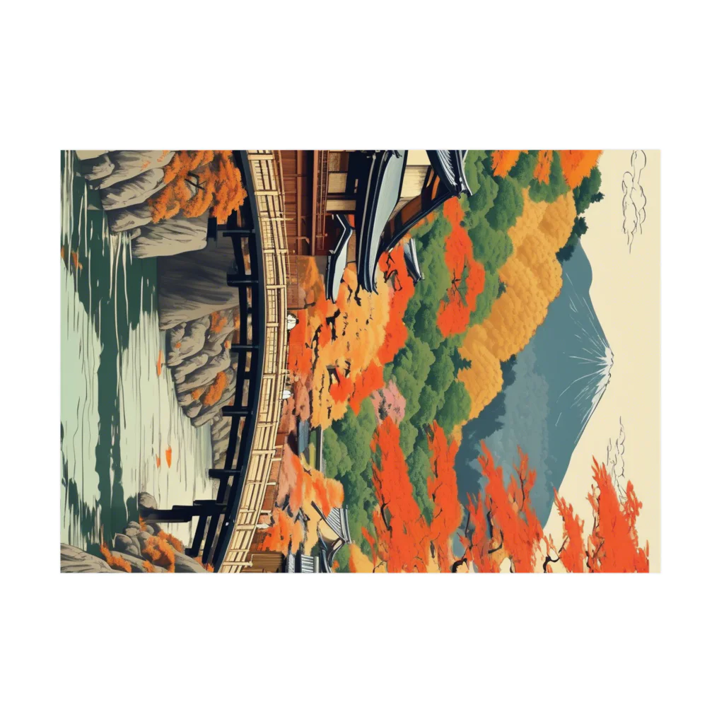 日本の風景 COOL JAPANの日本の風景　紅葉の町、Japanese senery: Town of autumn leaves Stickable Poster :horizontal position