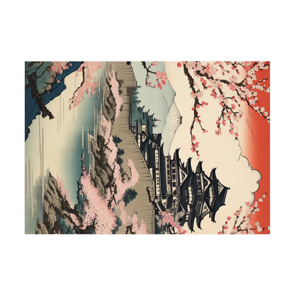 日本の風景 COOL JAPANの日本の風景、桜咲くお城　 Stickable Poster :horizontal position