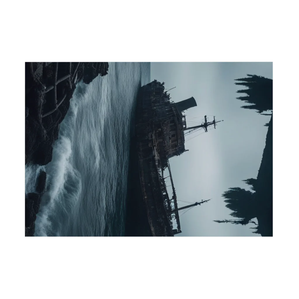 Dark Fの暗黒の海に浮かぶ腐敗した船の墓場 Stickable Poster :horizontal position