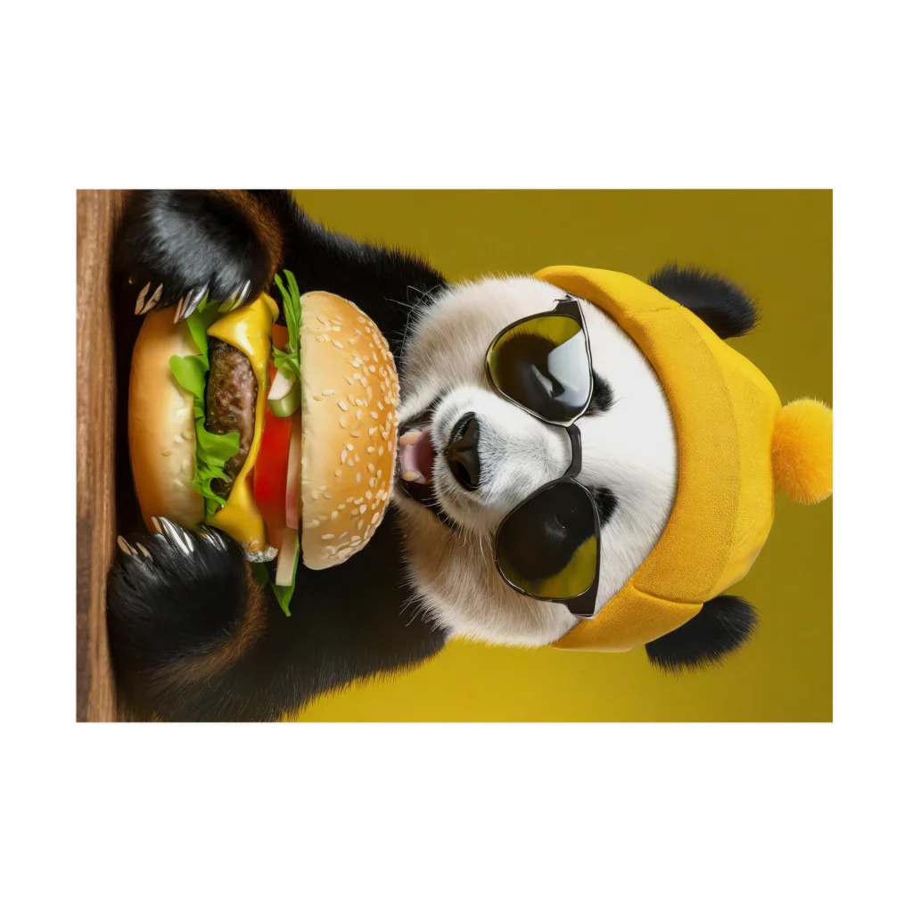 Colorful Canvasのハンバーガーを食べるパンダ Stickable Poster :horizontal position