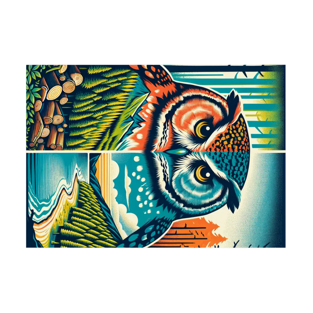 kotpopのThe Owl's Lament for the Disappearing Forests Stickable Poster :horizontal position