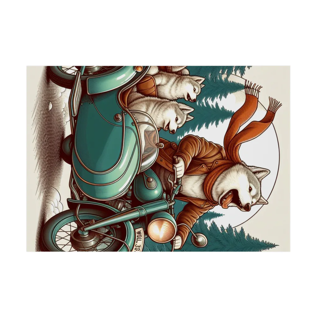 シマのバイクに乗る狼の親子 Stickable Poster :horizontal position