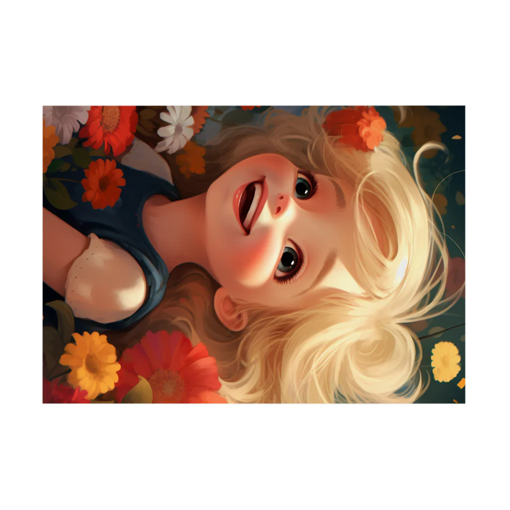 AQUAMETAVERSEの花に囲まれて幸せいっぱいの少女　なでしこ1478 吸着ポスターの横向き