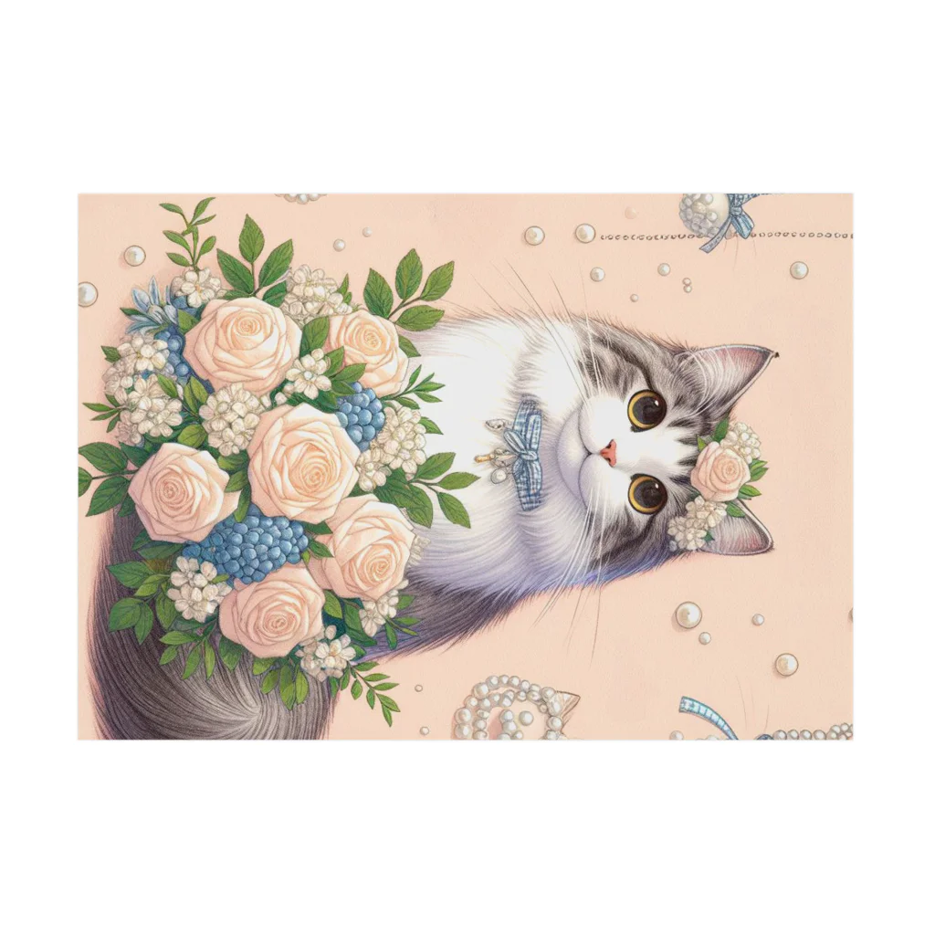 Y m @Y's shopの猫と薔薇　パールver. Stickable Poster :horizontal position