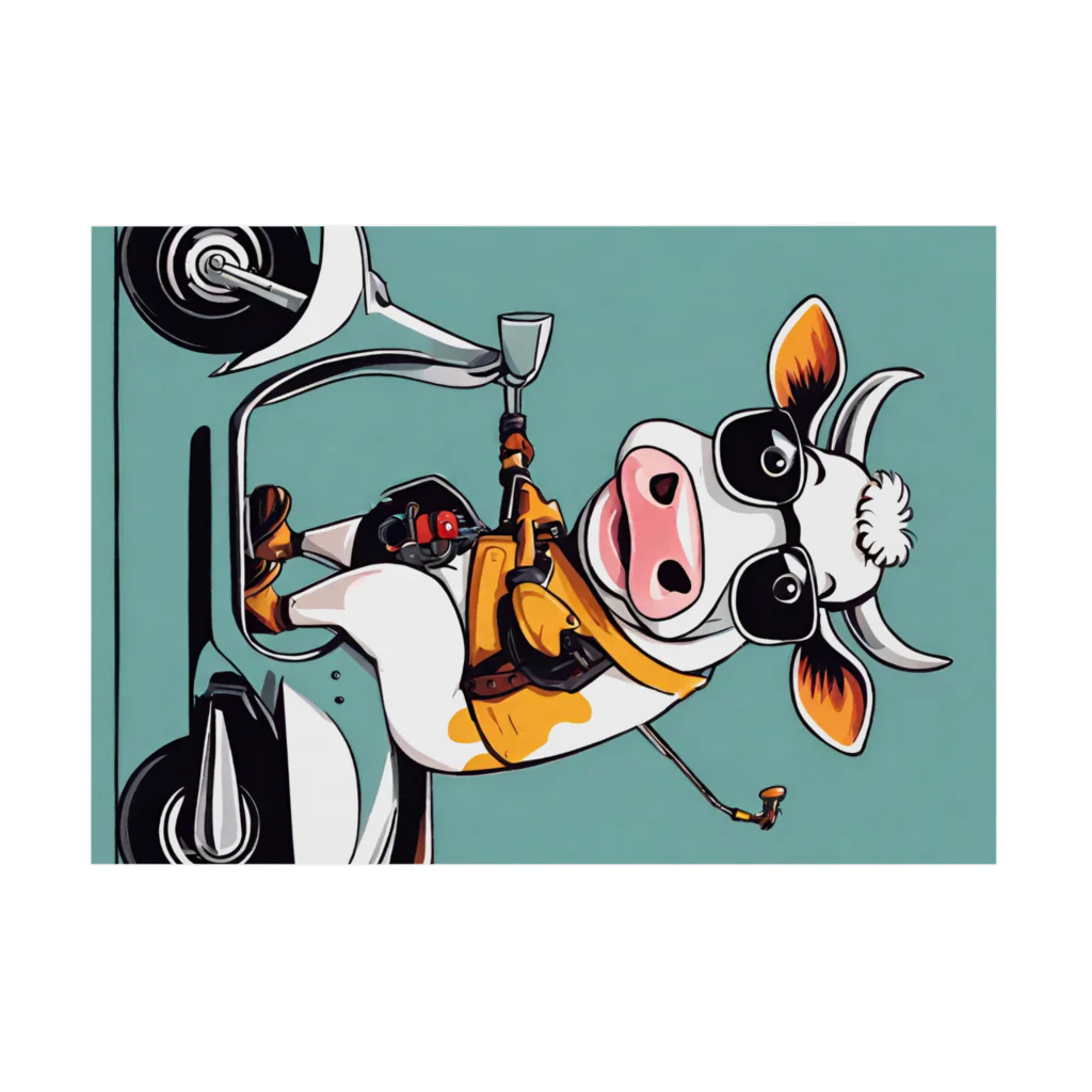 hogarakuのスクーターに乗った牛 吸着ポスターの横向き