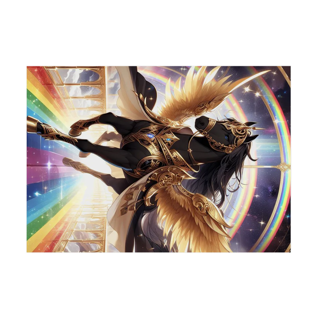 ひよっこなボスの宇宙の虹を駆ける金鎧の黒ペガサス Stickable Poster :horizontal position