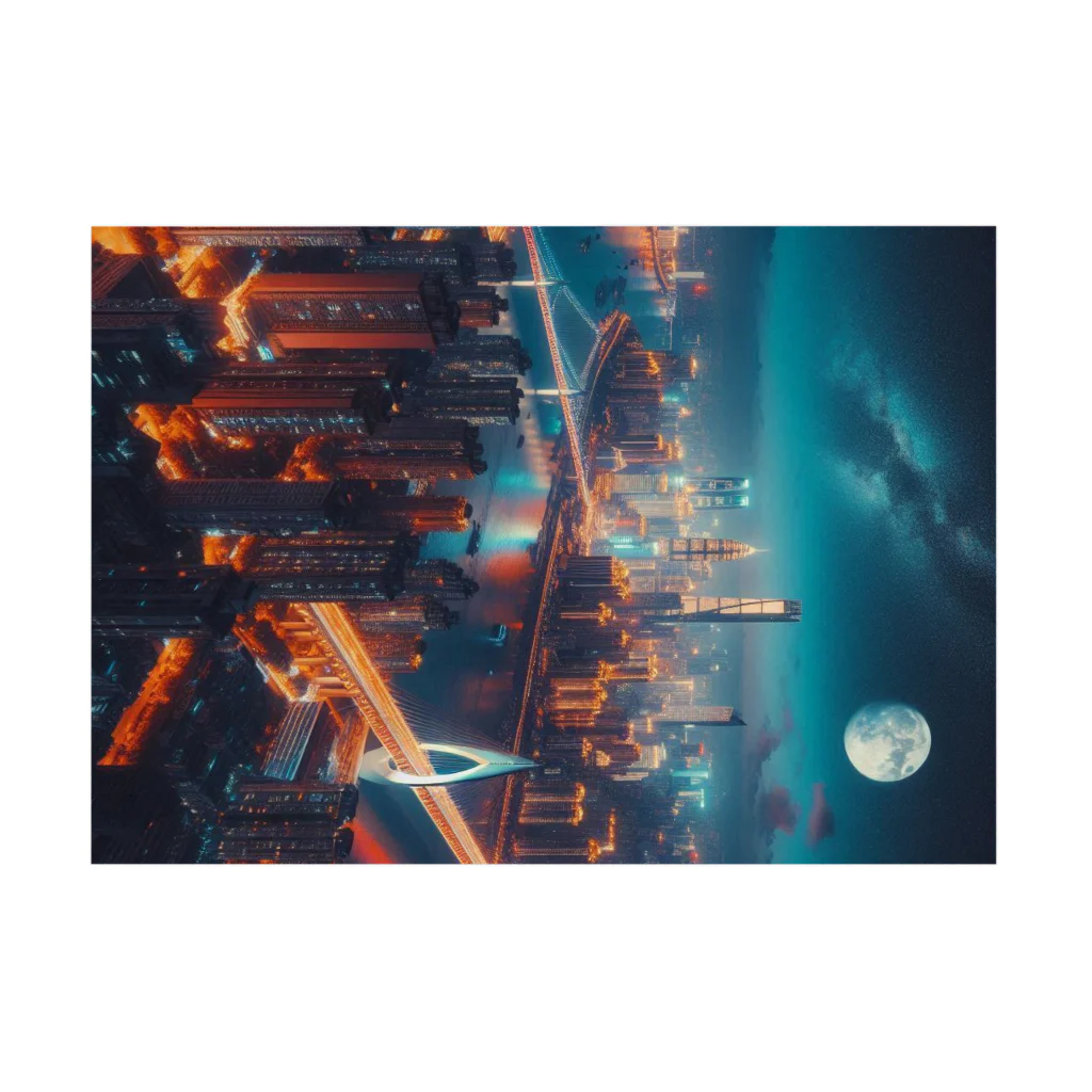 Teesignsの月夜に輝く未来都市 Stickable Poster :horizontal position