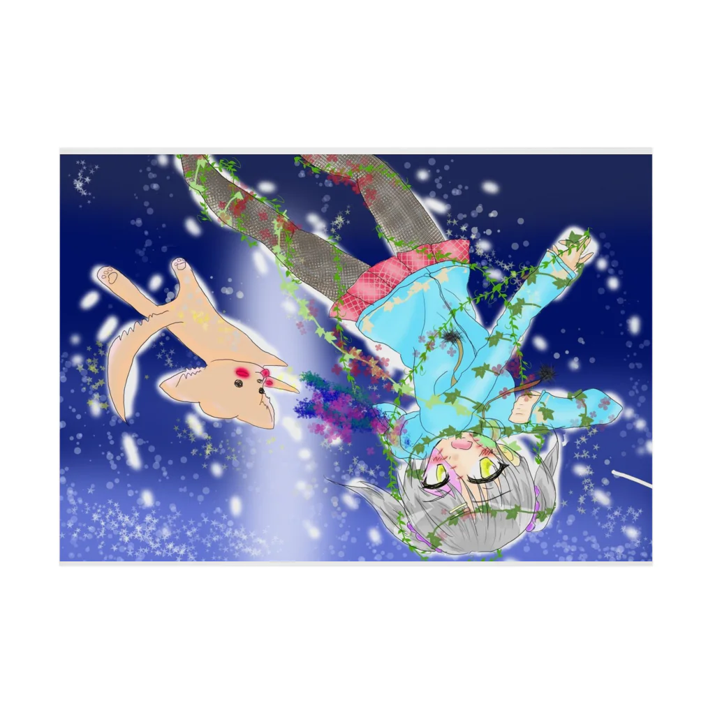 くぅちゃんの犬と女の子と星空 Stickable Poster :horizontal position