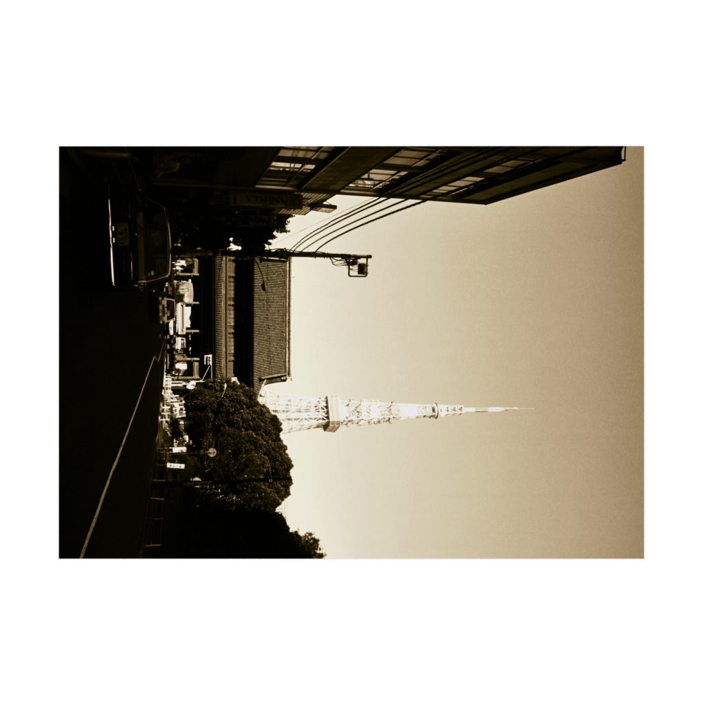 FUCHSGOLDの東京都：西日が当たる増上寺山門と東京タワー　Tokyo: Temple gate of Zojoji & Tokyo Tower Stickable Poster :horizontal position
