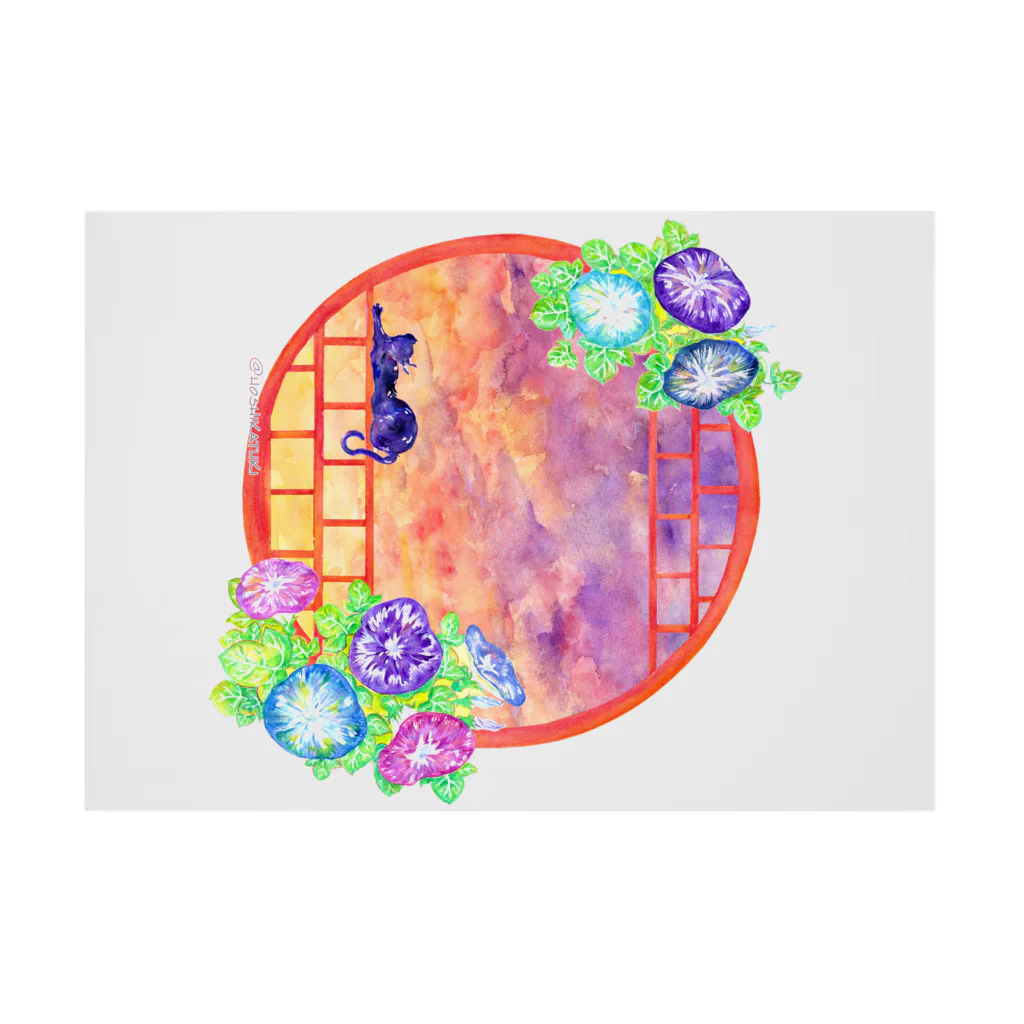星架月の「窓際の夏」夕焼け・朝顔縁・ネコ 吸着ポスターの横向き