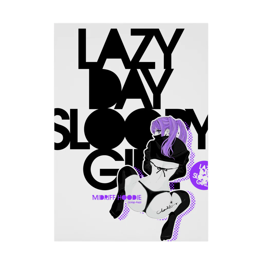 loveclonesのLAZY DAY SLOOPY GIRL 0574 ブラックフーディー女子 エロポップ ロゴ Stickable Poster