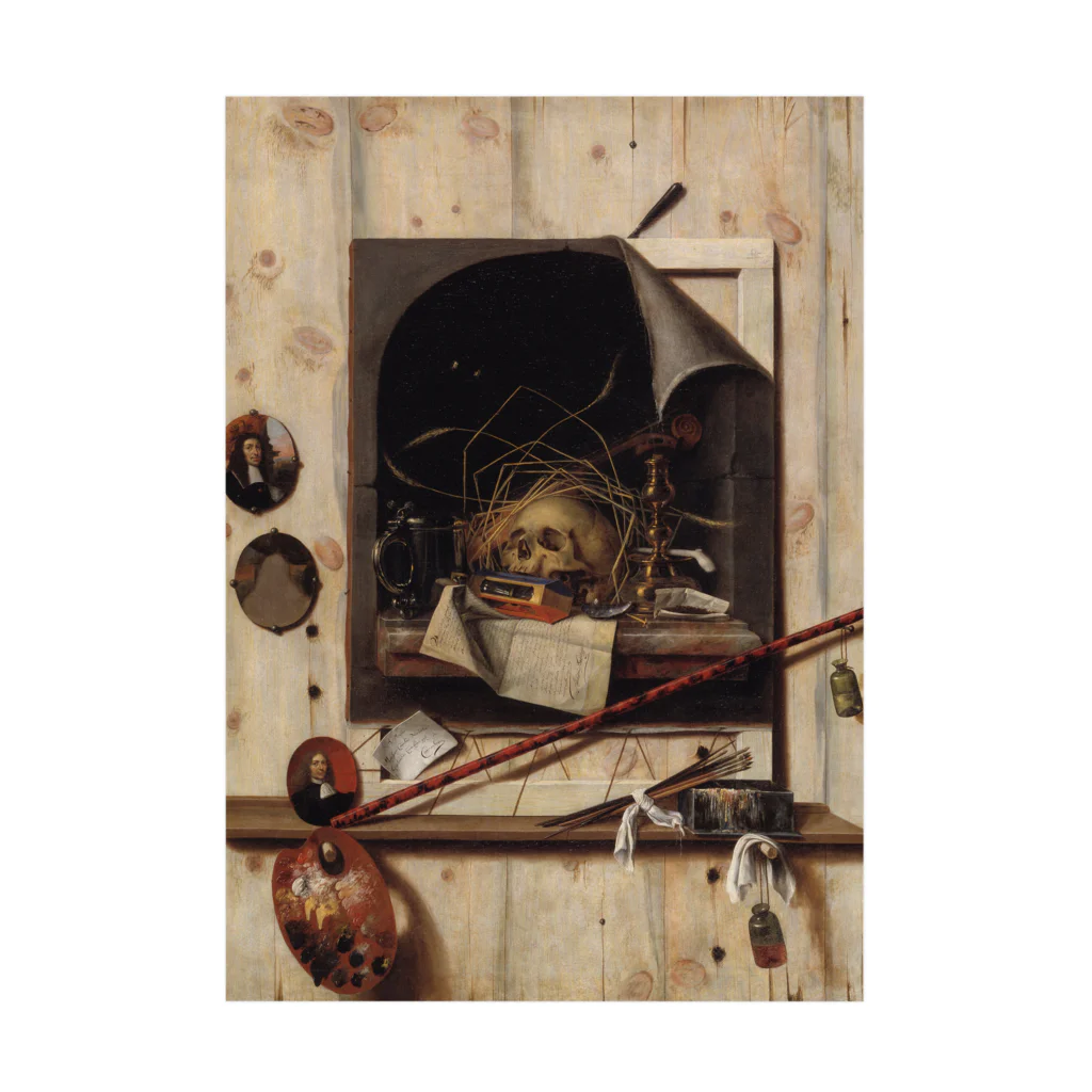 世界美術商店のヴァニタス画のあるアトリエの壁 / Trompe l'oeil with Studio Wall and Vanitas Still Life 吸着ポスター