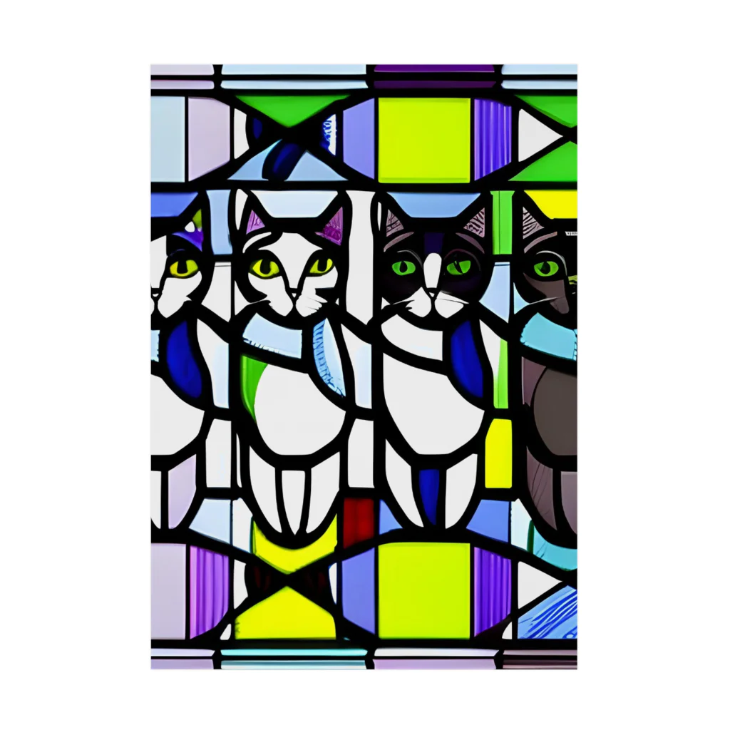 縞模様の4匹の猫A　ステンドグラス風 Stickable Poster