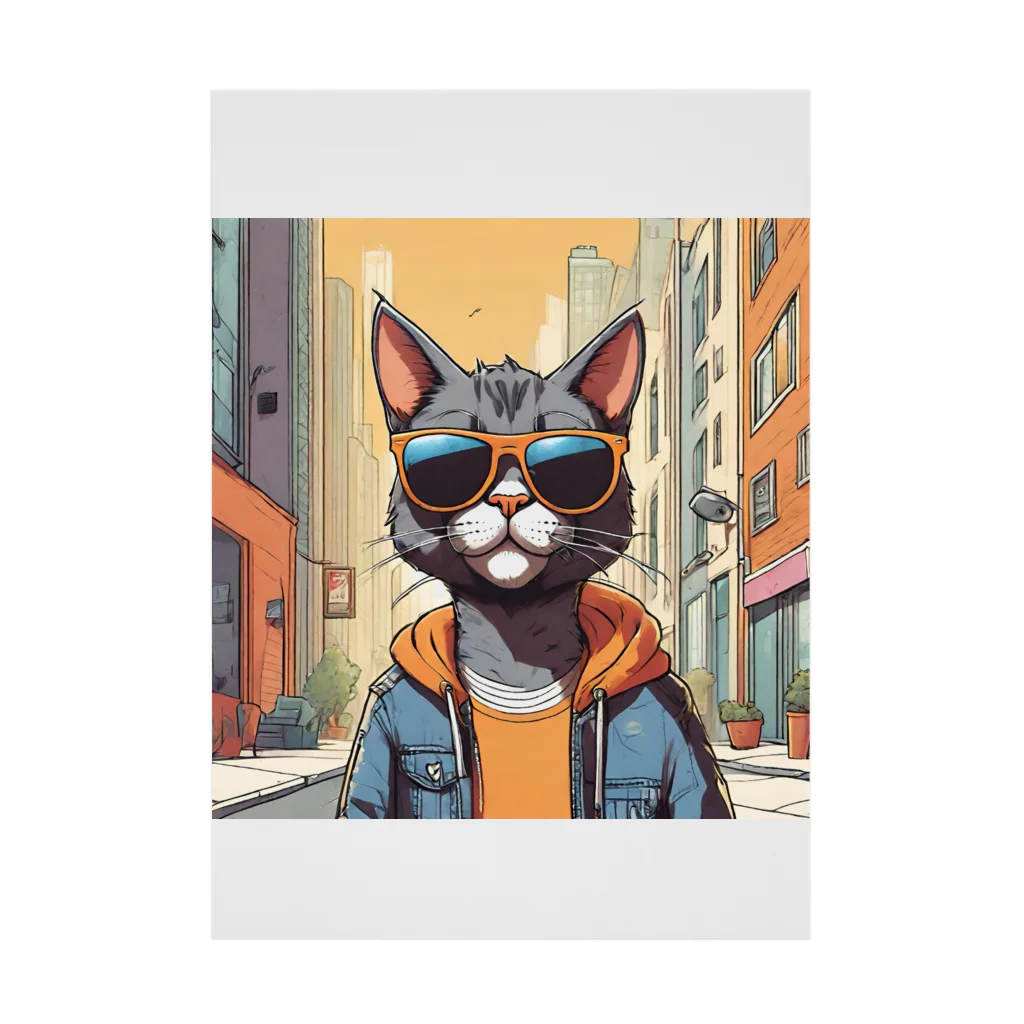 おかき屋のサングラス猫in都会 吸着ポスター