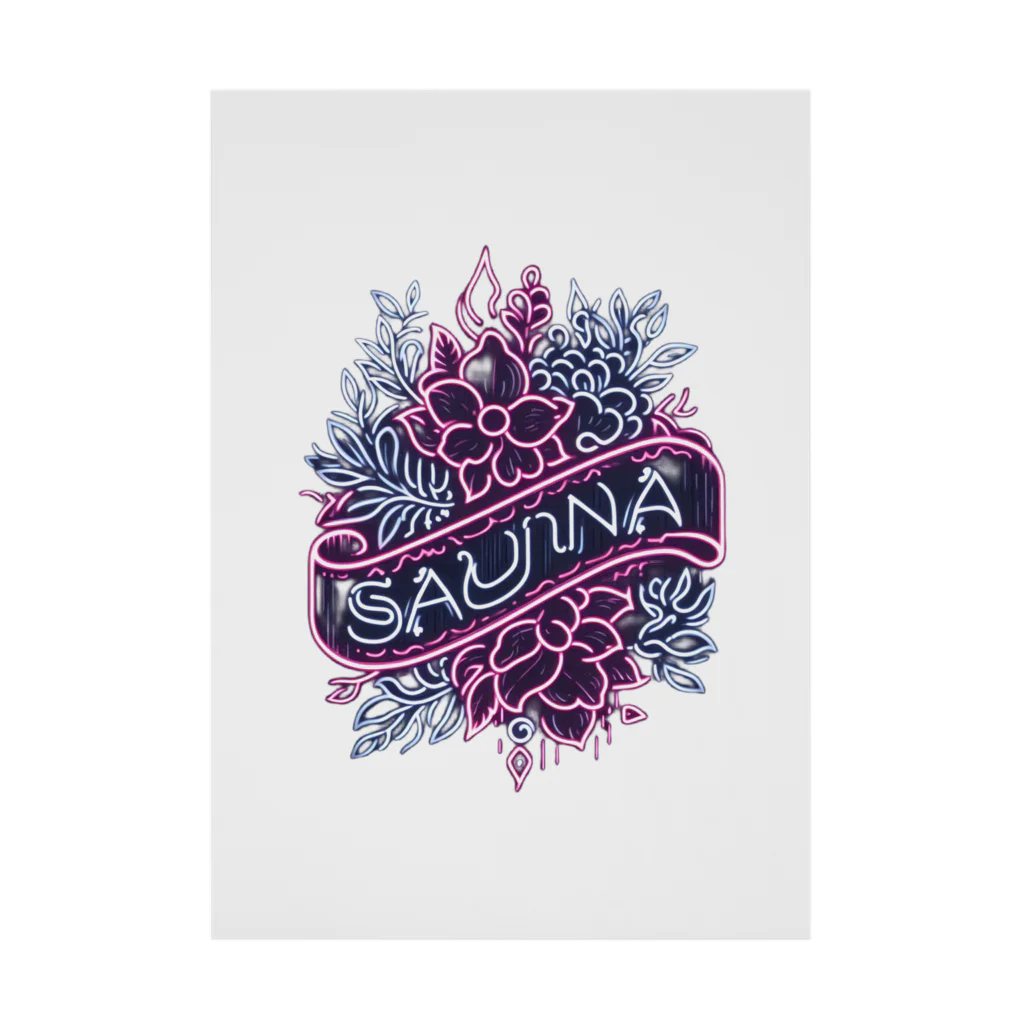 N SAUNA LOGOのネオン風花柄サウナロゴ11　花柄ver.4 Stickable Poster